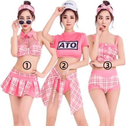 female singer cheerleader sexy pink plaid DS stage clothing costumes