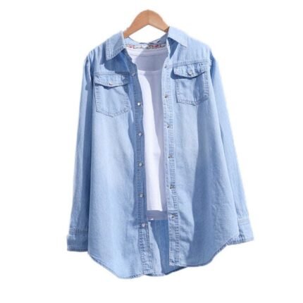 Women Loose Casual Denim Shirt Plus Size Long Sleeve Blouse Jacket