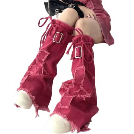 Punk Style Cross Design Y2K Spice Girls Skinny Leg Warmers Vintage Cowboy Drawstring Covers