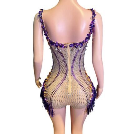 Women Singer Fashion Sexy Nightclub Sticky Drill Bustier Rhinestone Chain Waist Bodysuit Costumes