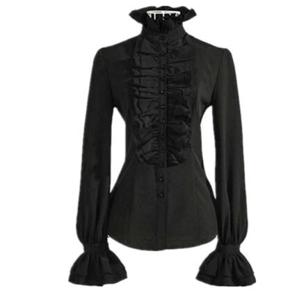Women Ruffle Slim Fit Flared Long Sleeve Blouse Lolita Shirt