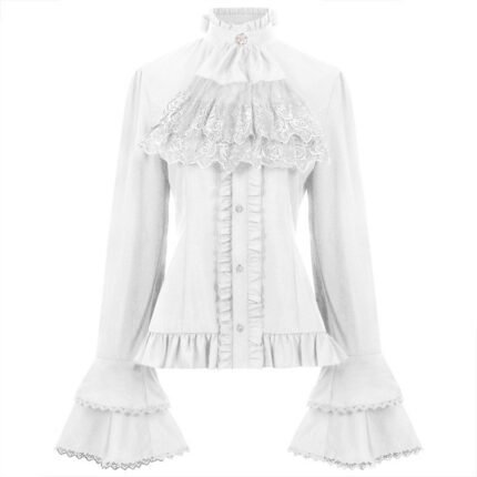 Women Pleated Lace Blouse Lolita Inside-Out Paragraph Shirt