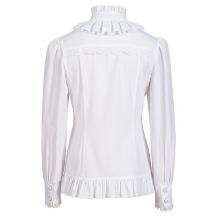 Women Fashion Gothic Lolita Lace Ruffle Shirt Blouse White