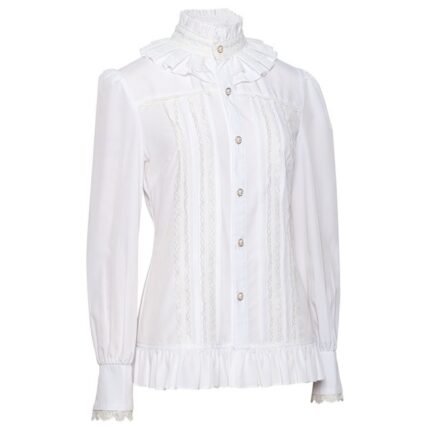 Women Fashion Gothic Lolita Lace Ruffle Shirt Blouse White