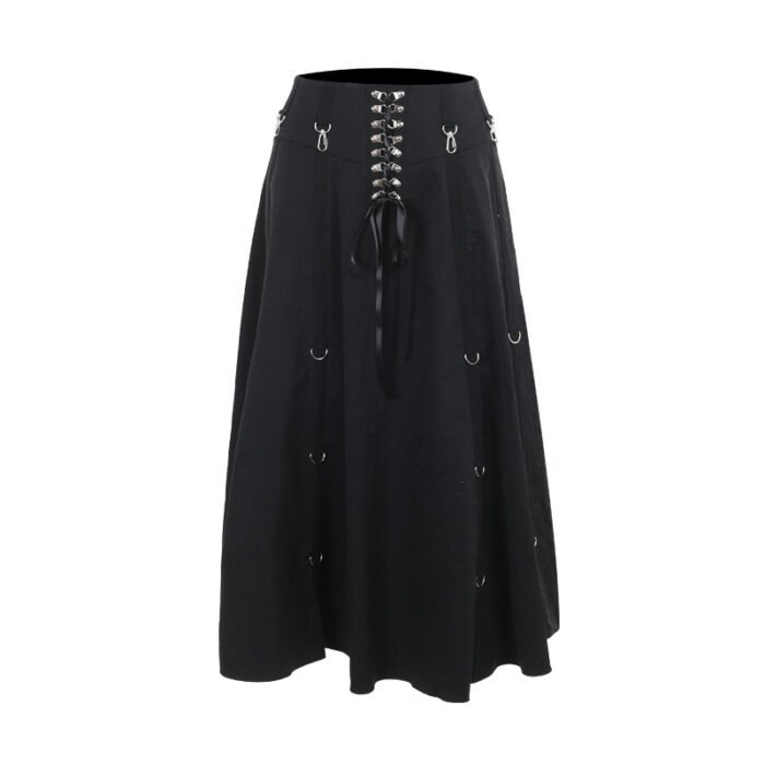 Women Summer Gothic Bandage A-Line Skirt Black