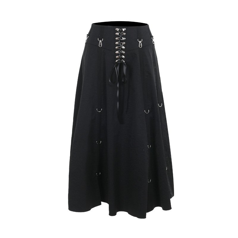 Women Summer Gothic Bandage A-Line Skirt Black
