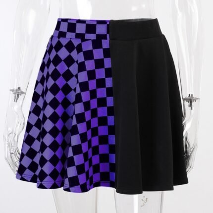 Women Fashion Summer Patchwork Plaid Mini Skirt