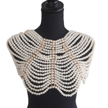 Vintage Hollow Out Pearl Body Chain Beaded Shawl Party Dress Accessory