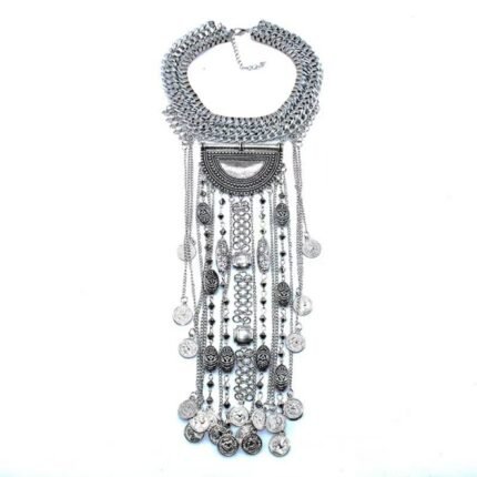 Exaggerated Metal Ethnic Multi-layer Weaving Tassel Coin Necklace Accessories