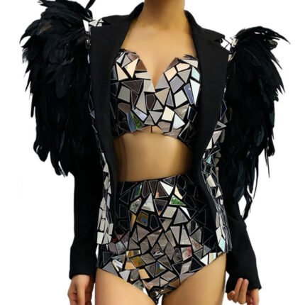 Female Singer Nightclub Bar Show Feather Sequins Suit Costumes