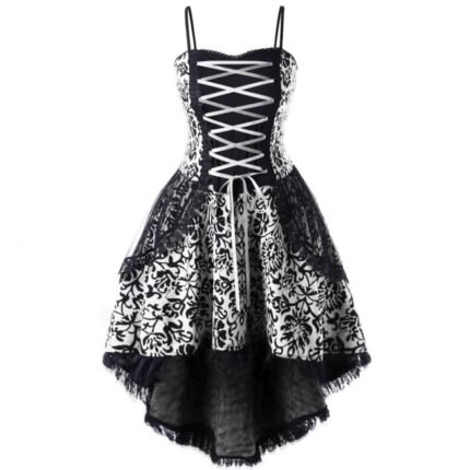 Women Plus Size Dress Lolita Strap Lace Bandage Irregular Dress