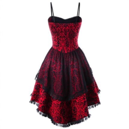 Women Plus Size Dress Lolita Strap Lace Bandage Irregular Dress