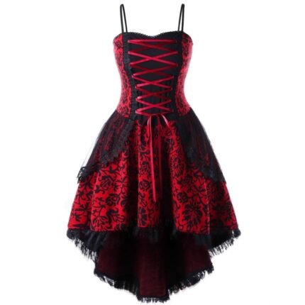 Women Plus Size Dress Lolita Strap Lace Bandage Irregular Dress