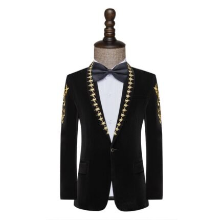 Male Singer Performance Velvet Dress Suit Wedding Party Costumes