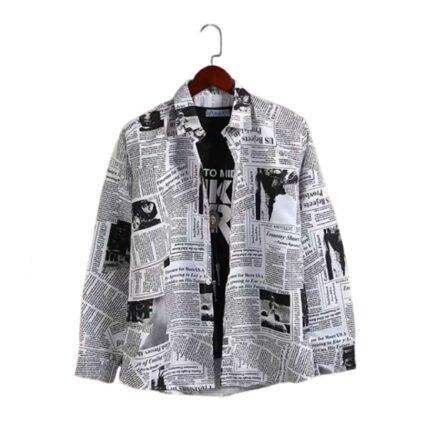 Men Summer Newspaper Print Shirt Clothes