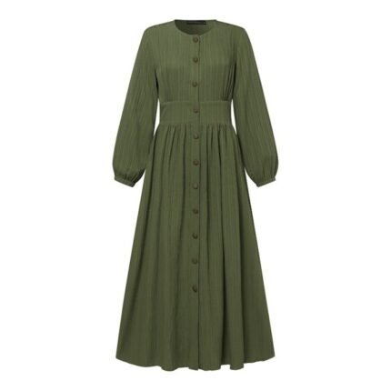 Muslim Women vintage long-sleeve solid color robes casual dresses