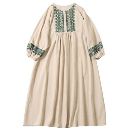 Japanese Mori Girl Women Round Neck Embroidery Cotton Long-sleeve Loose Dress