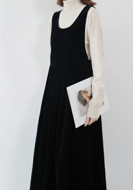 Women Autumn Winter Velvet Bow Strap Dress