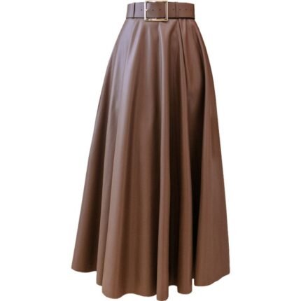 Women Autumn Winter High Waist PU Leather Tent Skirt