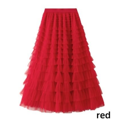 Women Elegant Mesh Ruffle Celebrity Cake Skirt Princess Party Multi-Layer Skirt