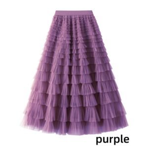 Women Elegant Mesh Ruffle Celebrity Cake Skirt Princess Party Skirt