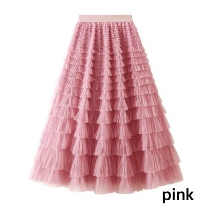 Women Elegant Mesh Ruffle Celebrity Cake Skirt Princess Party Multi-Layer Skirt