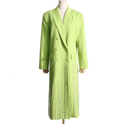 Female Singer Star Tassel Splice Thin Long Suit Jacket