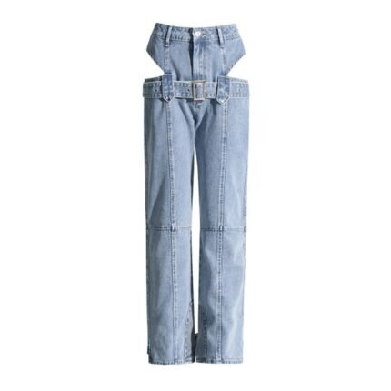 Women NICHE Sexy Spring Waistlesst Jeans Hollow Out Straight Pants