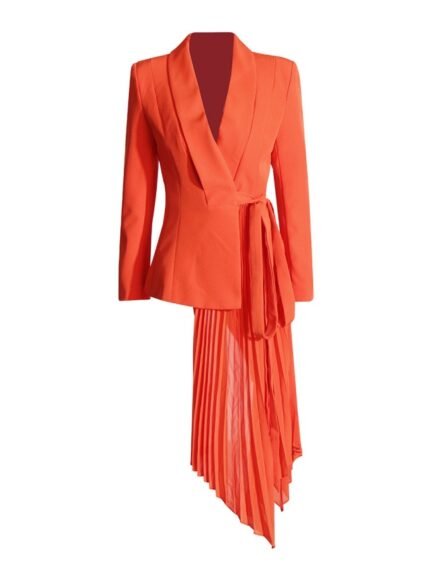 Female Celebrity Style Irregular Design Suit New Personality Pleated Tie Solid Color Suit Jacket