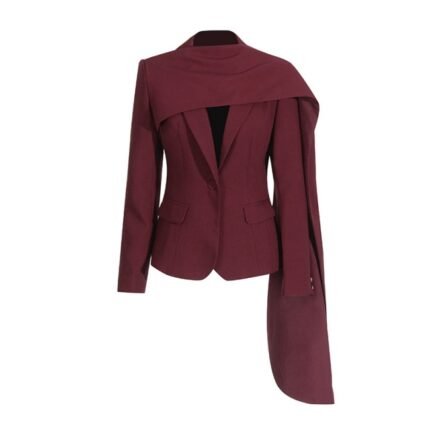 Female Vintage Angola Design Suit Shawl Design Suit Jacket Wine