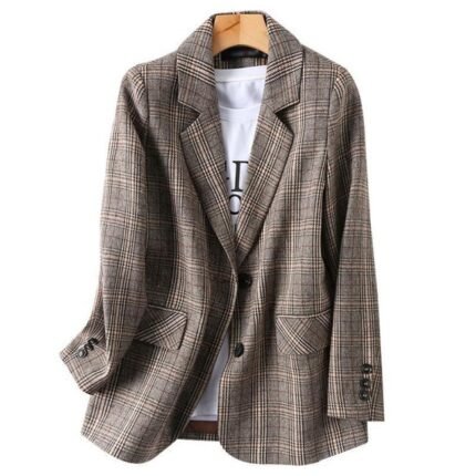 Female England Style Loose Plaid Suit Korean Version Casual Suit Jacket