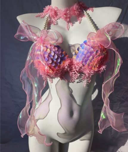 Mermaid Sequins Shell Bikini Top Bra Performance Studio Show Costume
