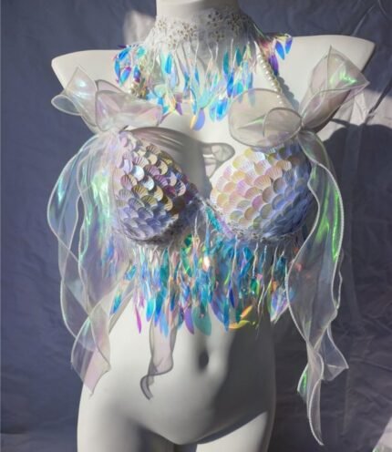 Mermaid Sequins Shell Bikini Top Bra Performance Studio Show Costume