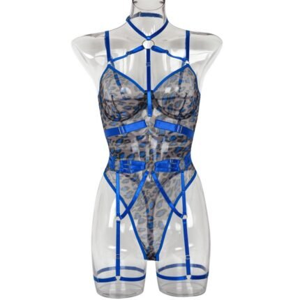 Women Leopard Print Sheer Mesh Bodysuit Teddy Lingerie