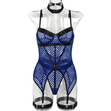 Women Sexy Lingerie Set Mesh Patchwork Halter Mini Dress