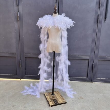 White Angel Wings Feather Cape for Catwalk Studio Photography Props Wedding Outwear