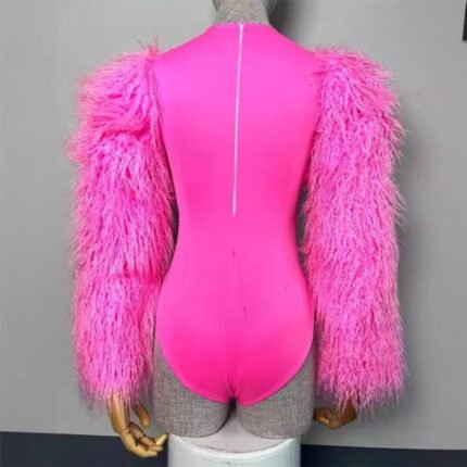 Pop Star Female Singer Outfits Nightclub Rose Feather Bodysuit