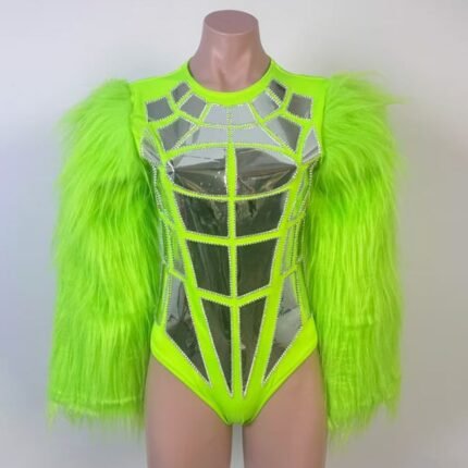 Pop Star Female Singer Outfits Nightclub Rose Feather Bodysuit