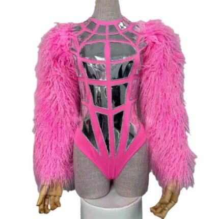 Pop Star Female Singer Outfits Nightclub Rose Feather Bodysuit
