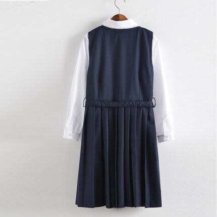 Japanese School Class JK Sailor Uniform corner lapel Women White Shirt Pleated Dress Suit
