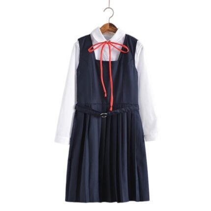 Japanese School Class JK Sailor Uniform corner lapel Women White Shirt Pleated Dress Suit