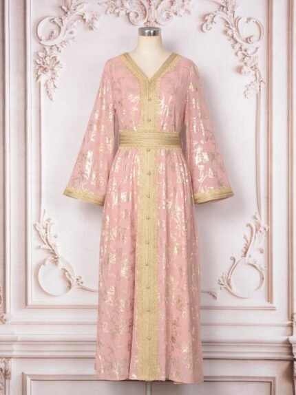 Middle East Dubai Muslim Abaya Women's Evening Dress Grab Flower Stamped Robe