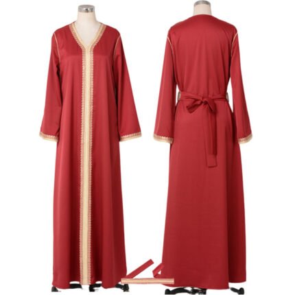 Middle East Dubai Muslim Robe Women's Embroidered Beaded Lace Abaya Dress