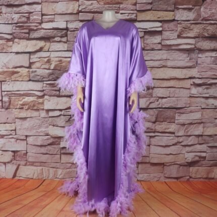 African Women's Loose Dress Feather Bat Sleeve High Slit Robe