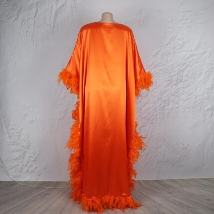 African Women's Loose Dress Feather Bat Sleeve High Slit Robe