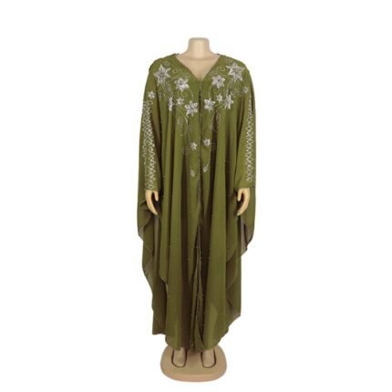 Muslim Abaya Dubai Dress Women Summer Chiffon Pearl Beads Dresses
