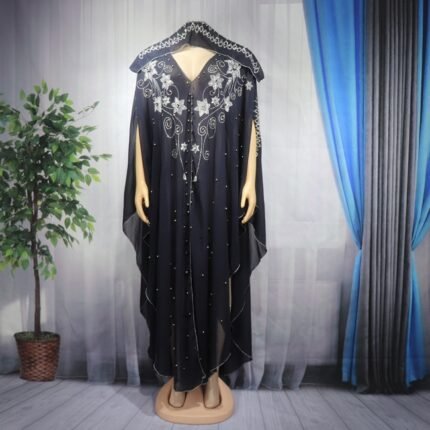 Muslim Abaya Dubai Dress Women Summer Chiffon Pearl Beads Dresses