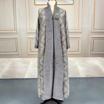 Middle East Arabian Women's Cardigan Robe Pleated Stamped Abaya Dubai Coat