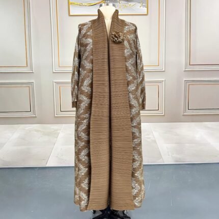 Middle East Arabian Women's Cardigan Robe Pleated Stamped Abaya Dubai Coat