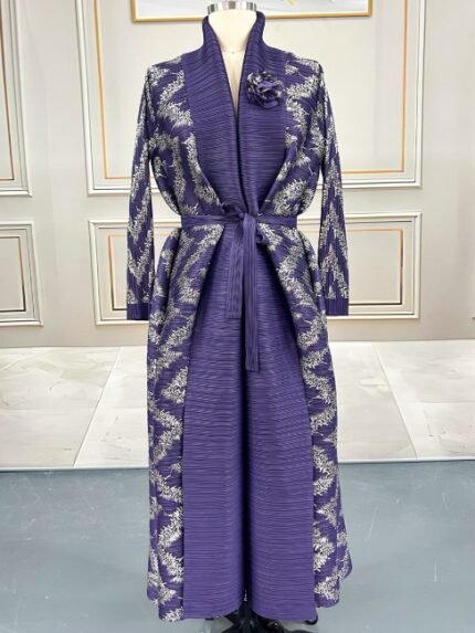 Middle East Arabian Women's Cardigan Robe Pleated Stamped Abaya Dubai Coat